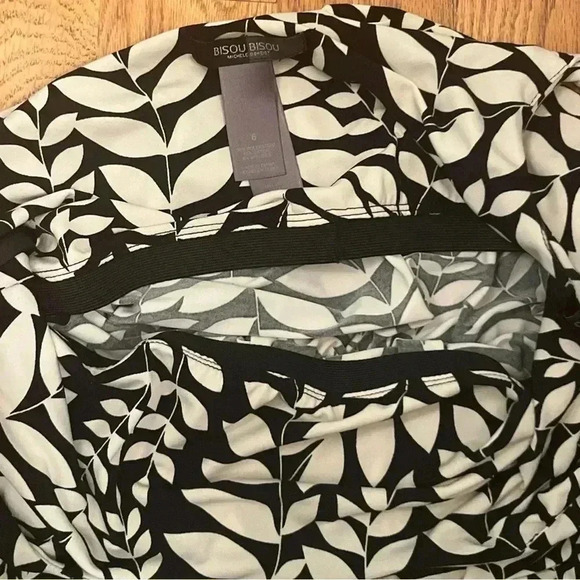 Bisou Bisou Michele Bombot Black And Cream Leaf Pattern Scoopneck Dress Size 6 - Picture 6 of 9